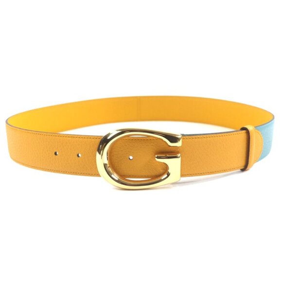 Gucci Memorable Buckle g Logo Buckle Bicolor Leather Belt Yellow Blue main image 6